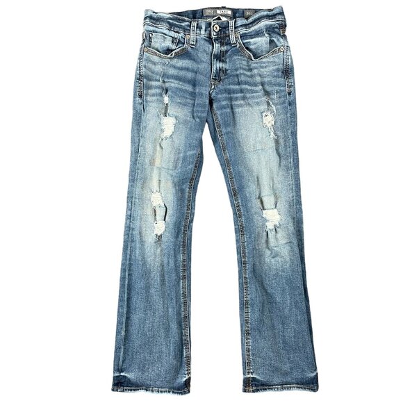 BKE Jake Jeans Mens 30L Loose Baggy Distressed Faded Grunge Ripped Torn Trashed - Picture 1 of 14